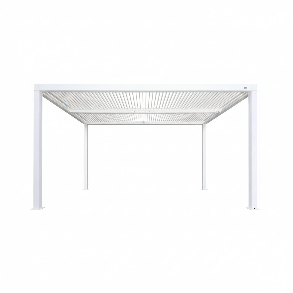 Louvered Pergola Modern White Pergola with Adjustable Roof for Deck Backyard Garden