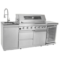 Outdoor Kitchen Island Built for Large-Scale Entertaining, 6-Burner 85000 BTU, Wine Cooler, Granite Top
