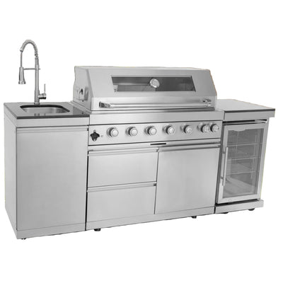 Outdoor Kitchen Island Built for Large-Scale Entertaining, 6-Burner 85000 BTU, Wine Cooler, Granite Top