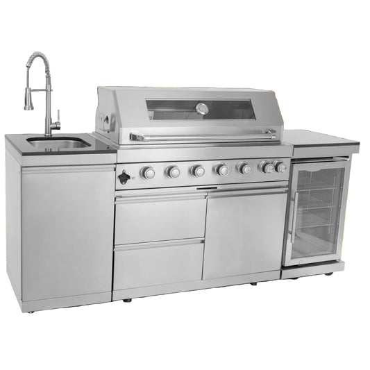 Outdoor Kitchen Island Built for Large-Scale Entertaining, 6-Burner 85000 BTU, Wine Cooler, Granite Top