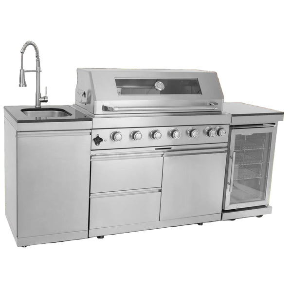Outdoor Kitchen Island Built for Large-Scale Entertaining, 6-Burner 85000 BTU, Wine Cooler, Granite Top