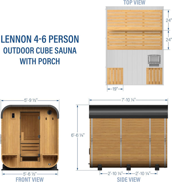 Cedar Outdoor Sauna Designed for Year-Round Use, 4-6 Person Capacity, Wi-Fi Control, 9kW Electric Heater