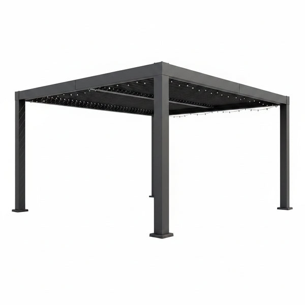 Louvered Pergola, Outdoor Pergola with Adjustable Louvered Roof, Reinforced Aluminum Frame, Integrated Drainage System, Hardtop Gazebo for Patio