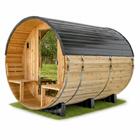 Outdoor Cedar Sauna Built for Home Wellness, 9kW Electric Heater, 4-6 Person Barrel Design, Wi-Fi Control Panel